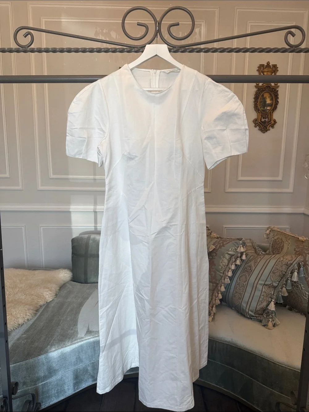NWOT  ZARA WOMAN COLLECTION White Puff-Sleeve Midi Dress SIZE L